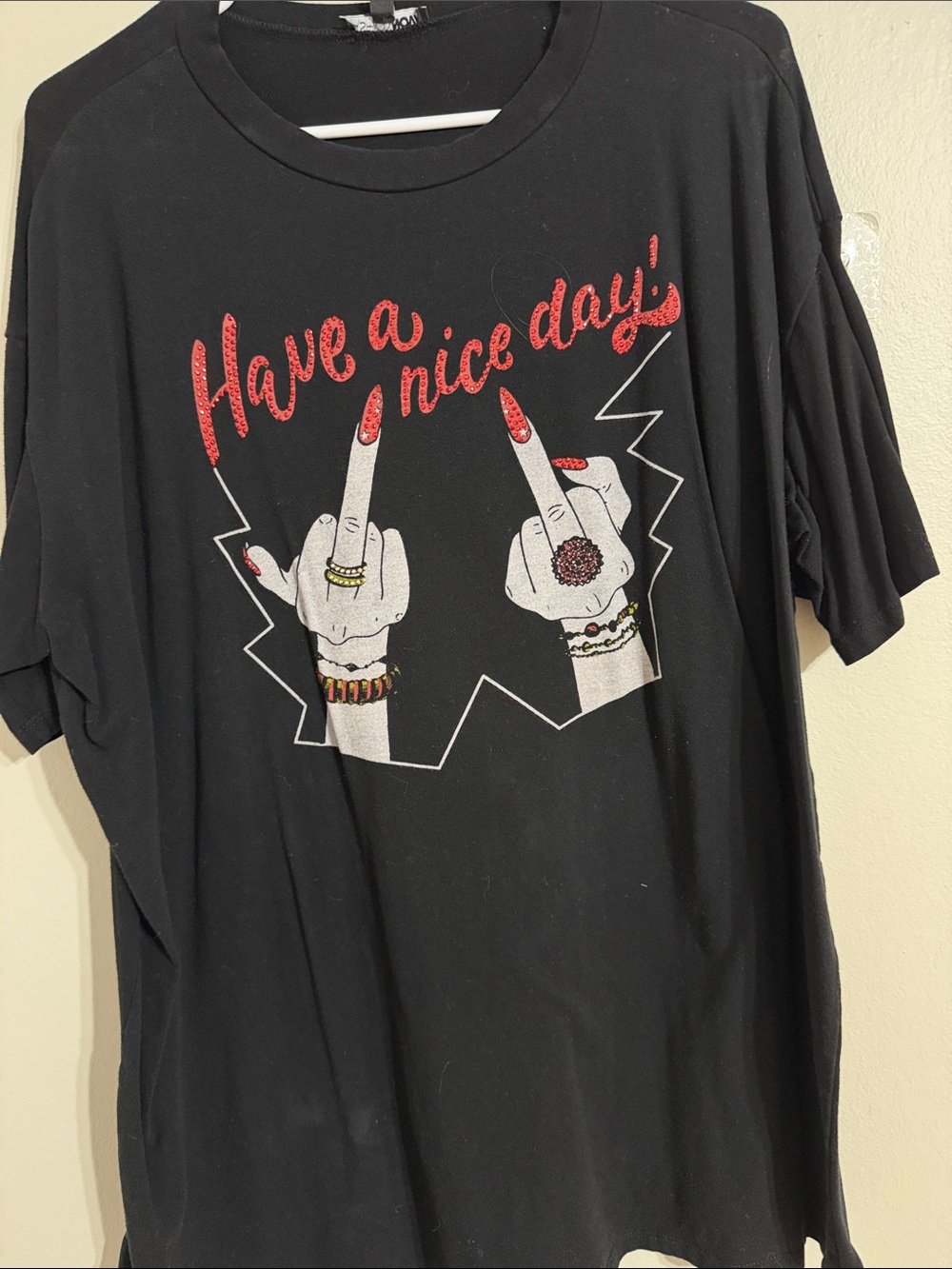 Fashion Nova Black Graphic Tee with Red Accent